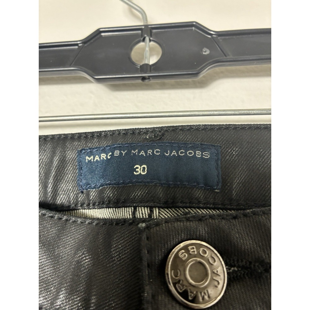 marc by marc jacobs Faux Leather Pants Sz 30 Black Straight Leg Zip Ankle Crop - Picture 4 of 11